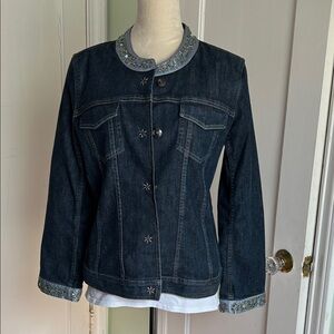 J. Jill Indigo Denim Jacket with Beaded Trim